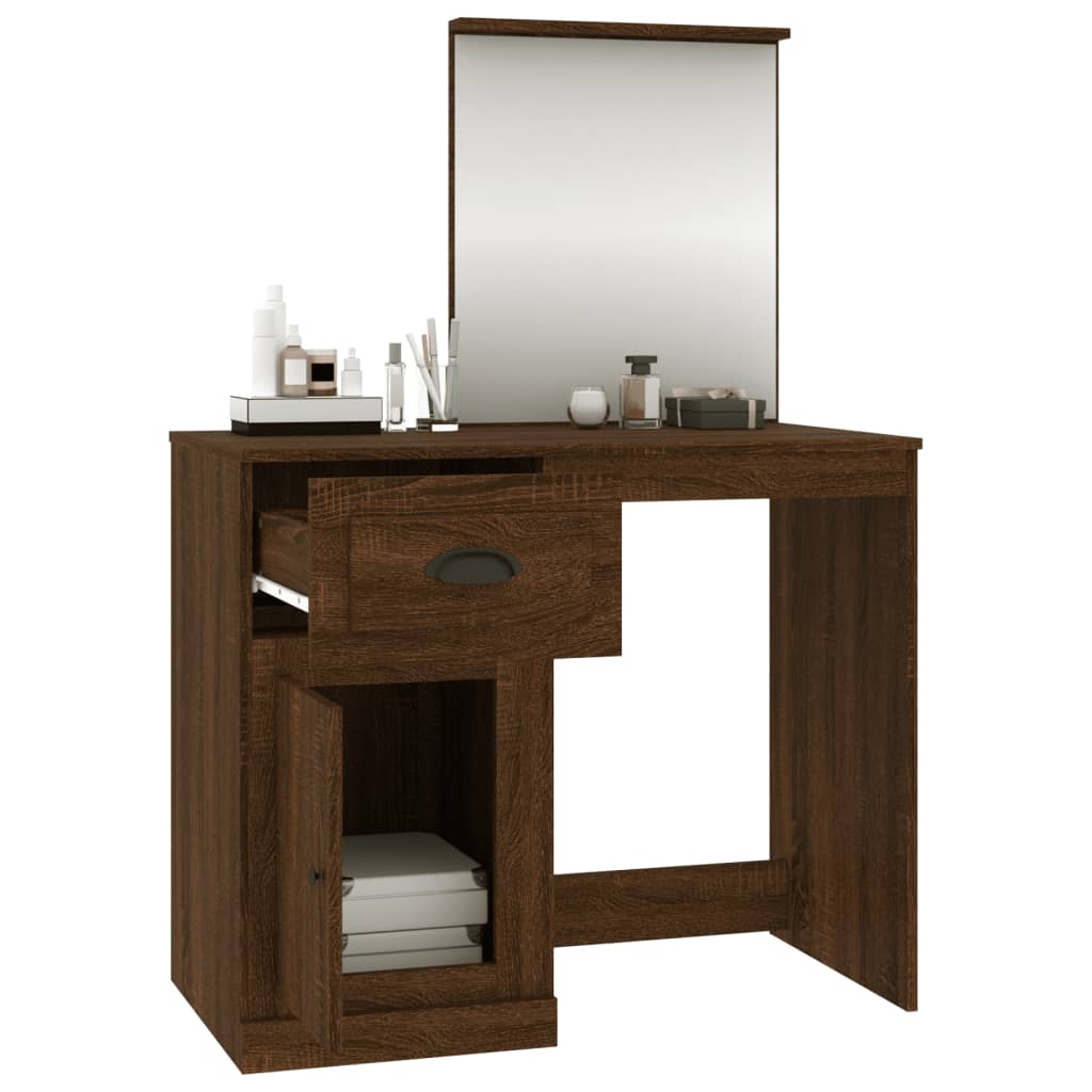 vidaXL Toaletna mizica z ogledalom rjav hrast 90x50x132,5 cm inž. les