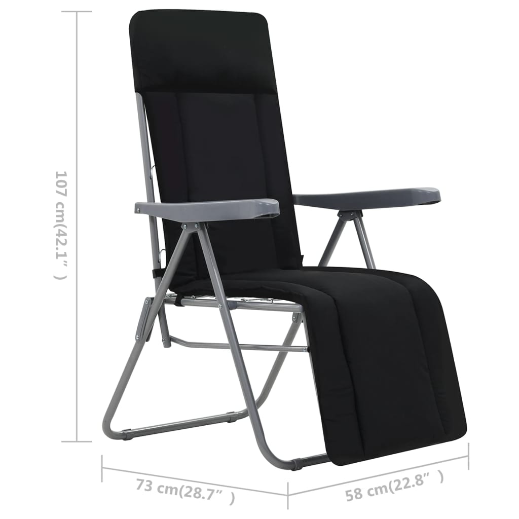 vidaXL Zložljivi vrtni stoli z blazino 2 kosa črne barve