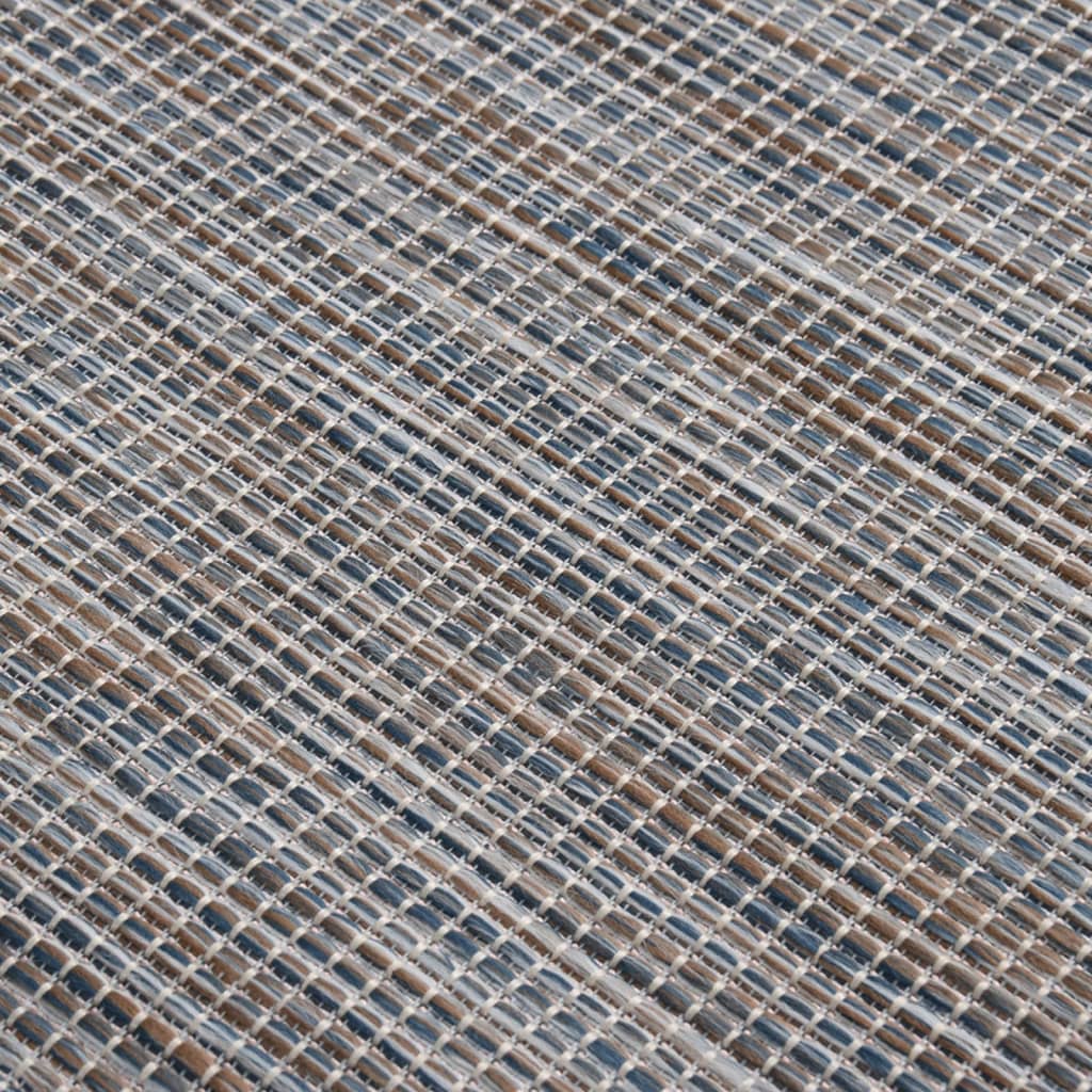 vidaXL Zunanja preproga ploščato tkanje 100x200 cm rjava in modra