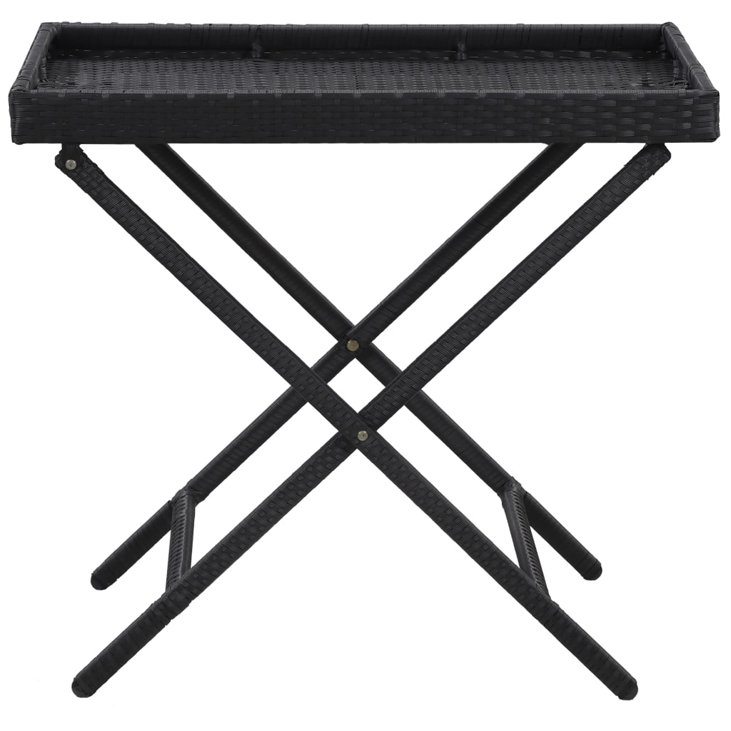 vidaXL Zložljiva mizica črna 80x45x75 cm poli ratan