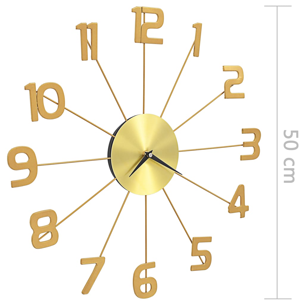 vidaXL Stenska ura kovinska 50 cm zlata