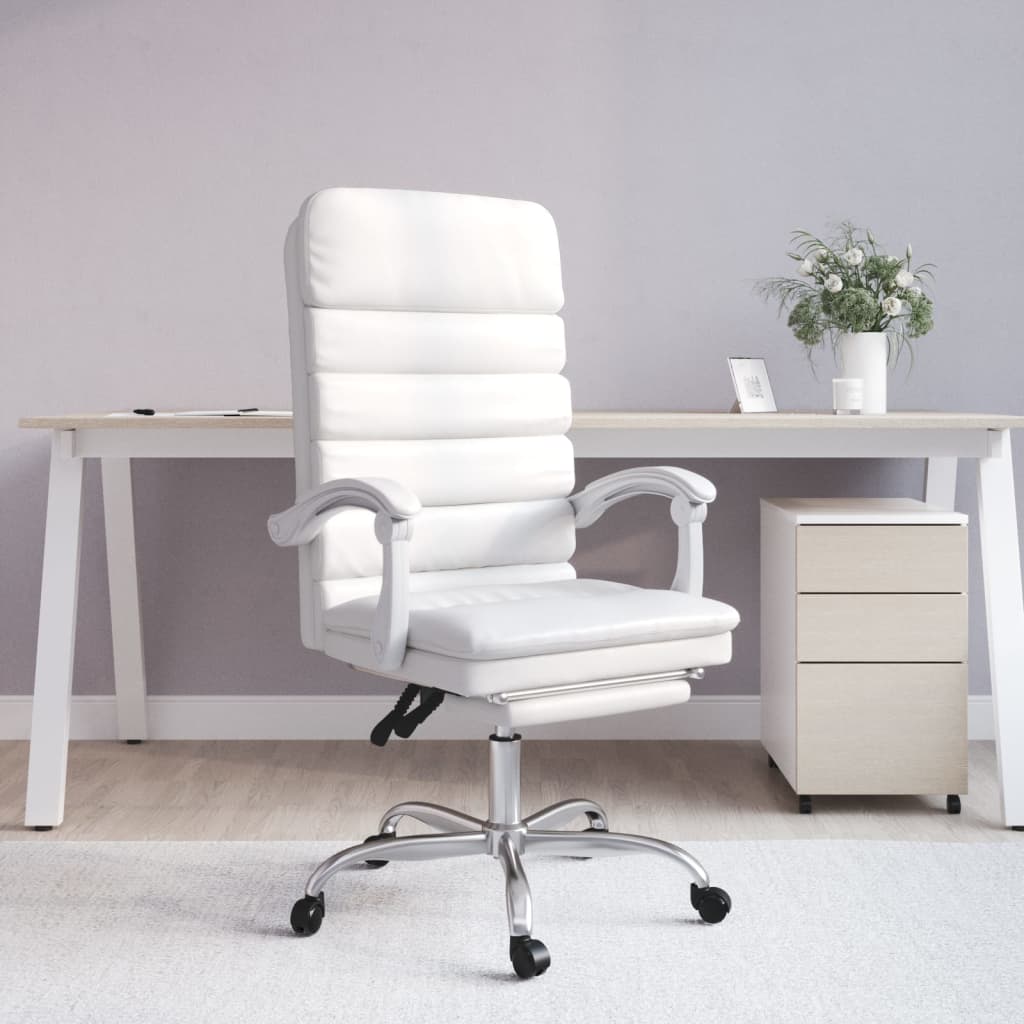 vidaXL Masažni pisarniški stol belo umetno usnje