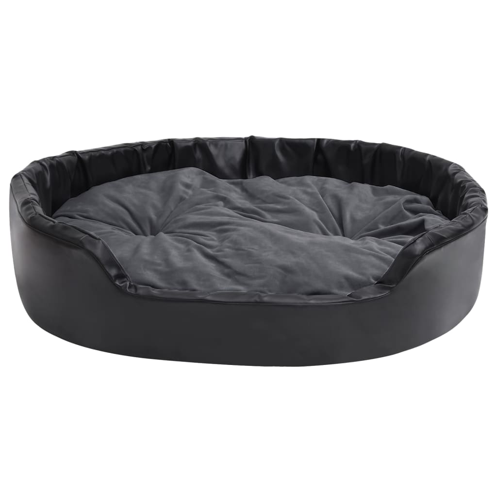 vidaXL Pasja postelja črna in temno siva 99x89x21 cm pliš in um. usnje