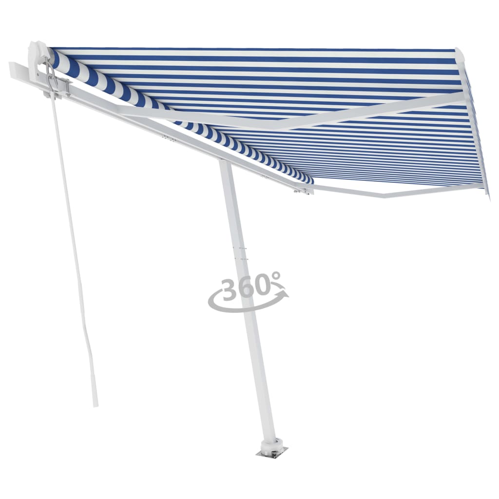 vidaXL Prostostoječa ročno zložljiva tenda 450x300 cm modra/bela
