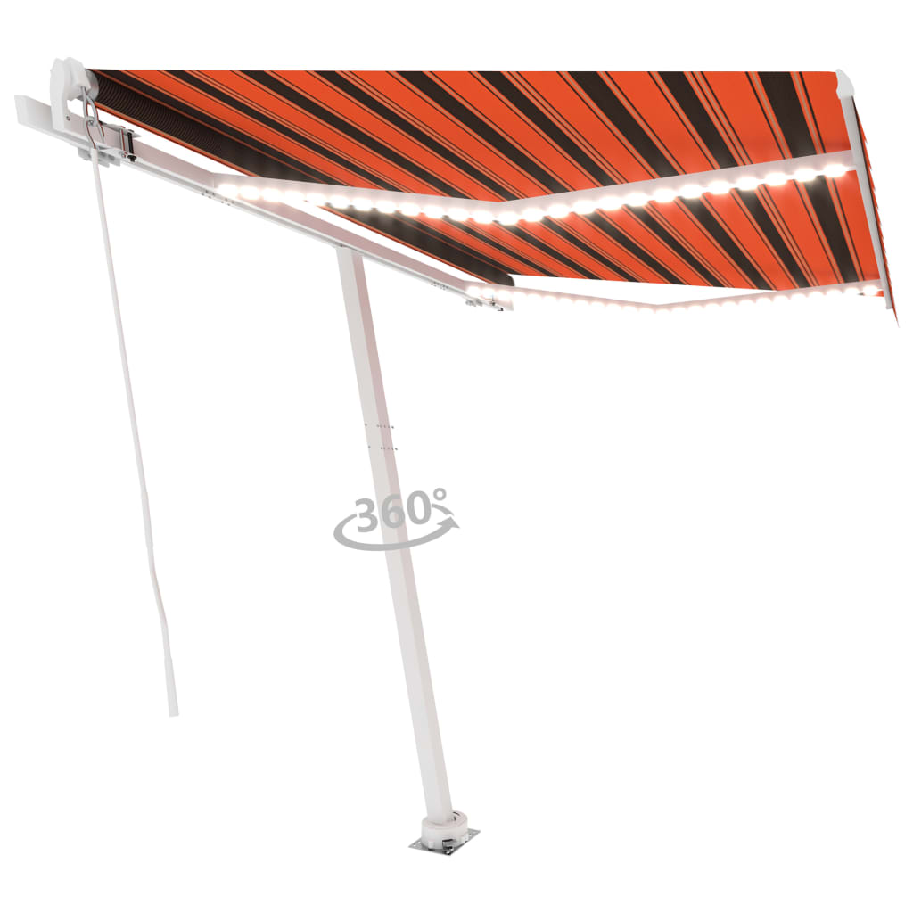 vidaXL Ročno zložljiva tenda z LED lučmi 300x250 cm oranžna in rjava