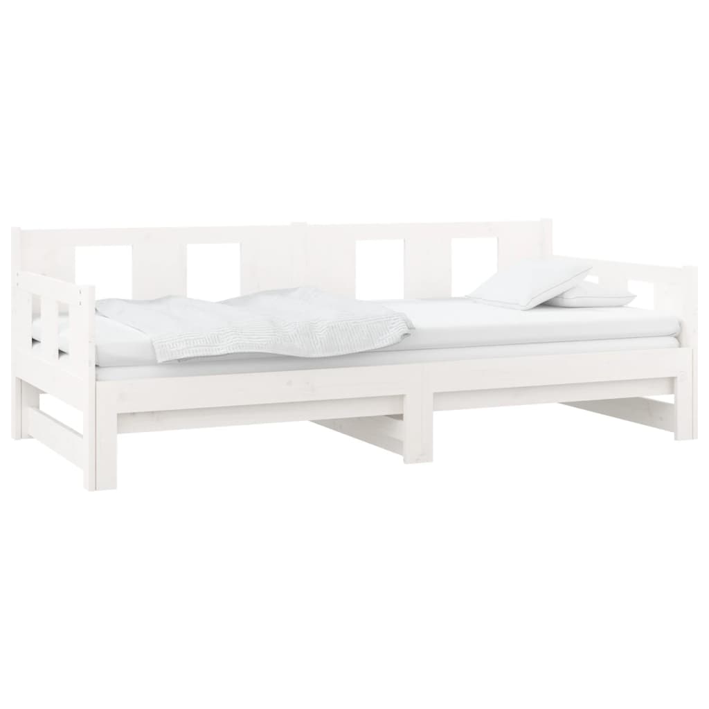 vidaXL Izvlečna dnevna postelja bela trdna borovina 2x(90x200) cm