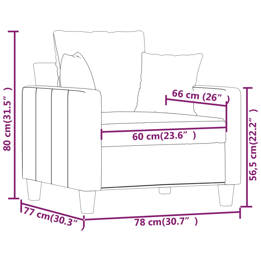 vidaXL Fotelj svetlo siv 60 cm blago