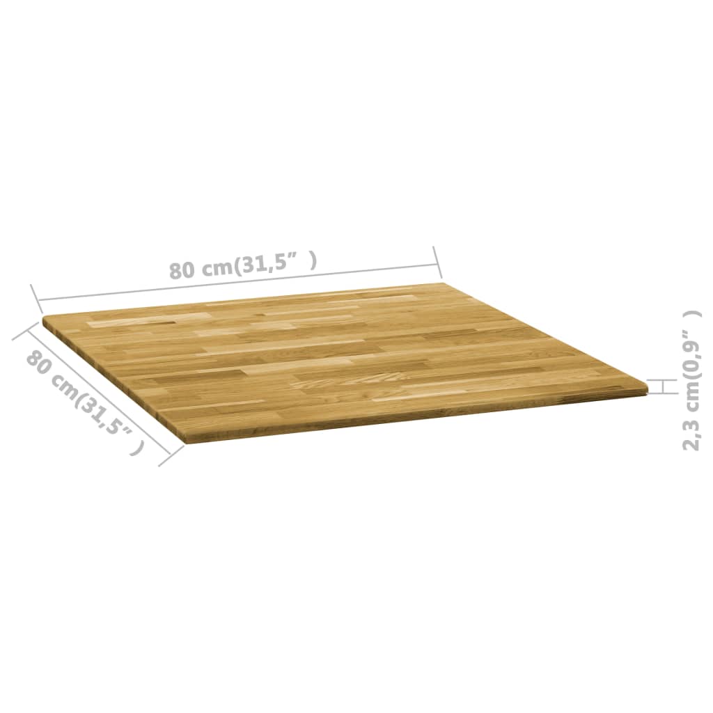 vidaXL Površina za mizo trden hrastov les kvadratna 23 mm 80x80 cm