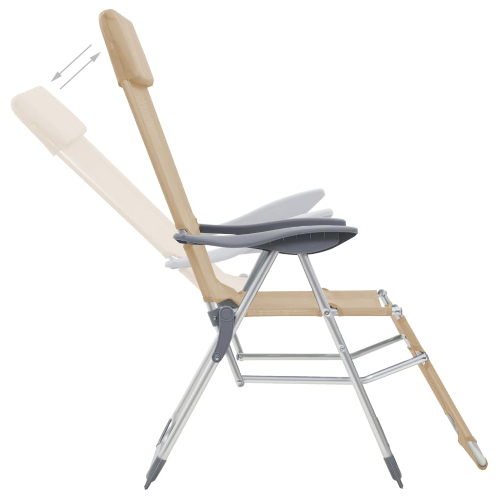 vidaXL Zložljiv kamping stol z naslonom za noge 2 kosa krem textilene