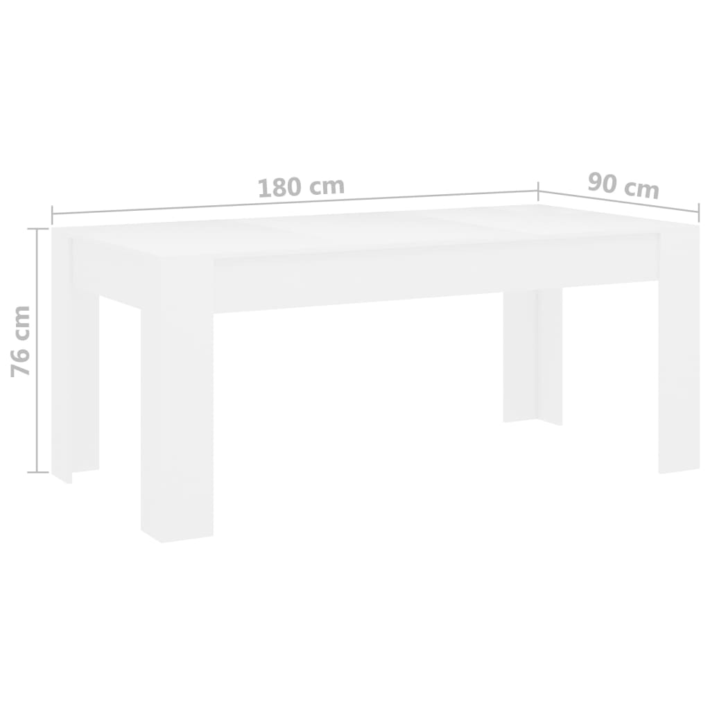 vidaXL Jedilna miza bela 180x90x76 cm iverna plošča