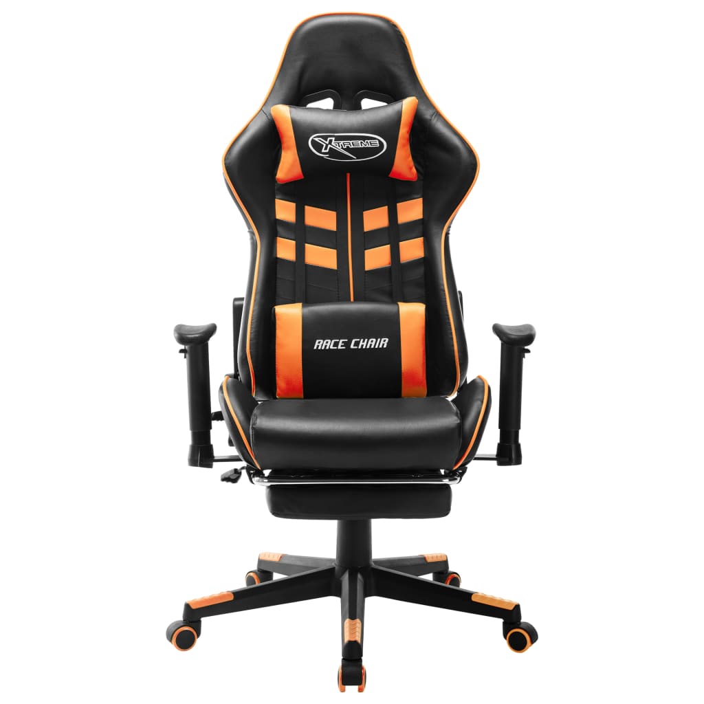 vidaXL Gaming stol z oporo za noge črno in oranžno umetno usnje