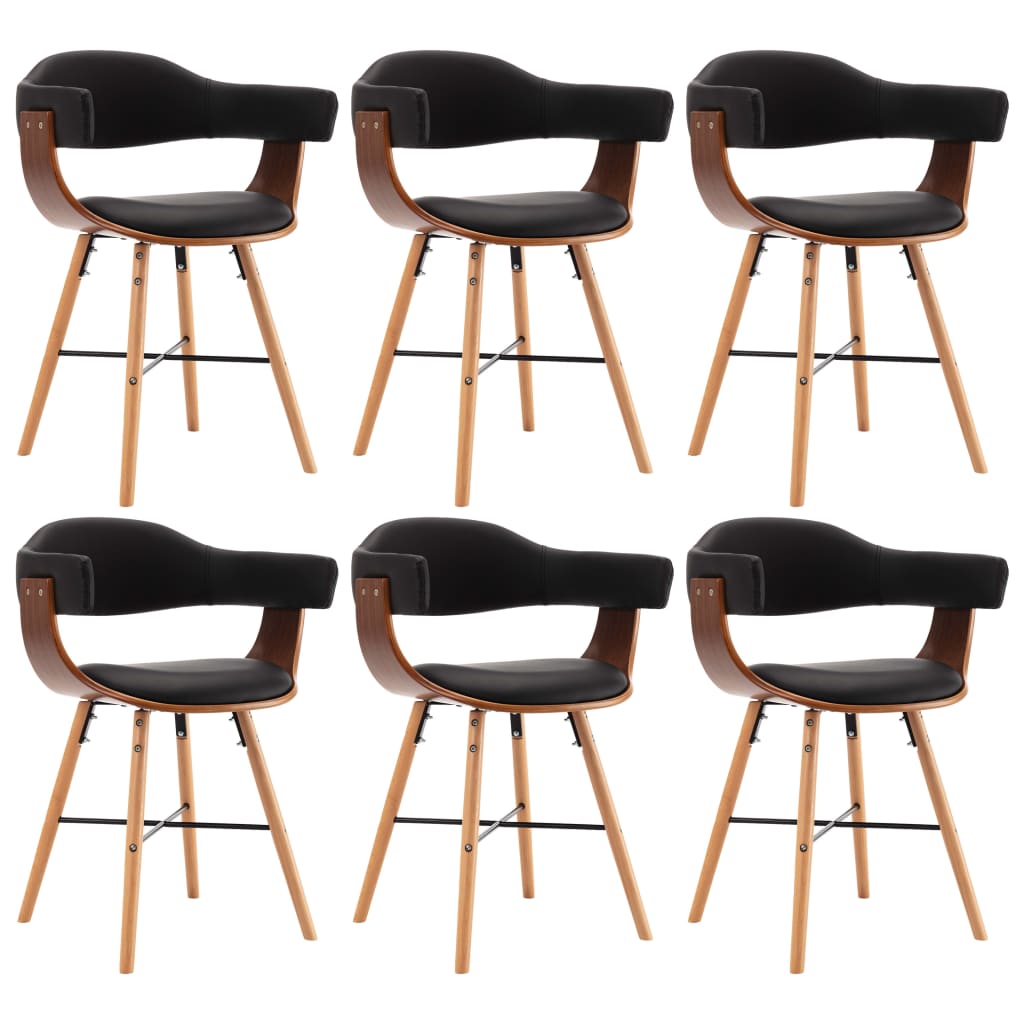 vidaXL Jedilni stoli 6 kosov črno umetno usnje in ukrivljen les