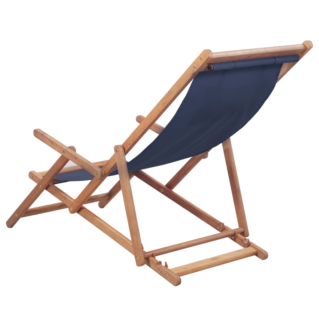 vidaXL Zložljiv stol za na plažo blago in lesen okvir modre barve