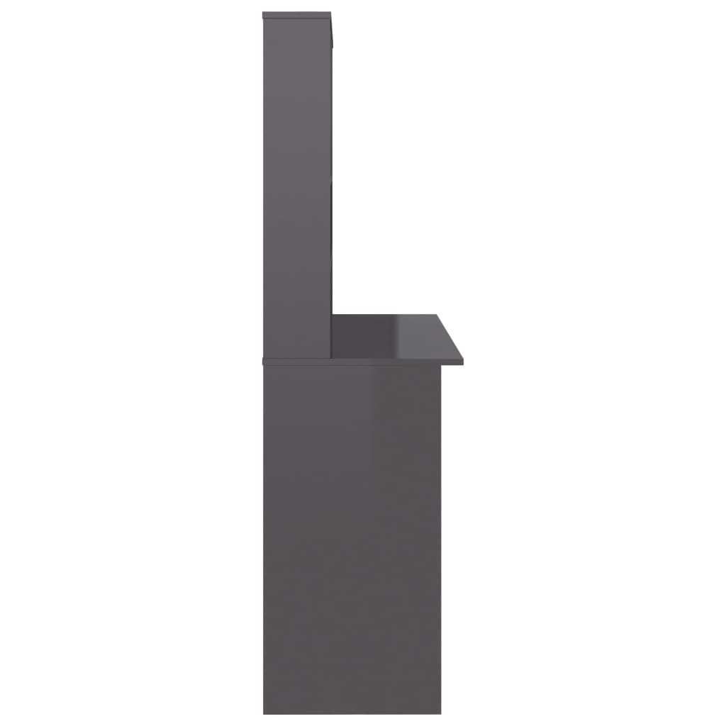 vidaXL Miza s policami visok sijaj siva 110x45x157 cm iverna plošča