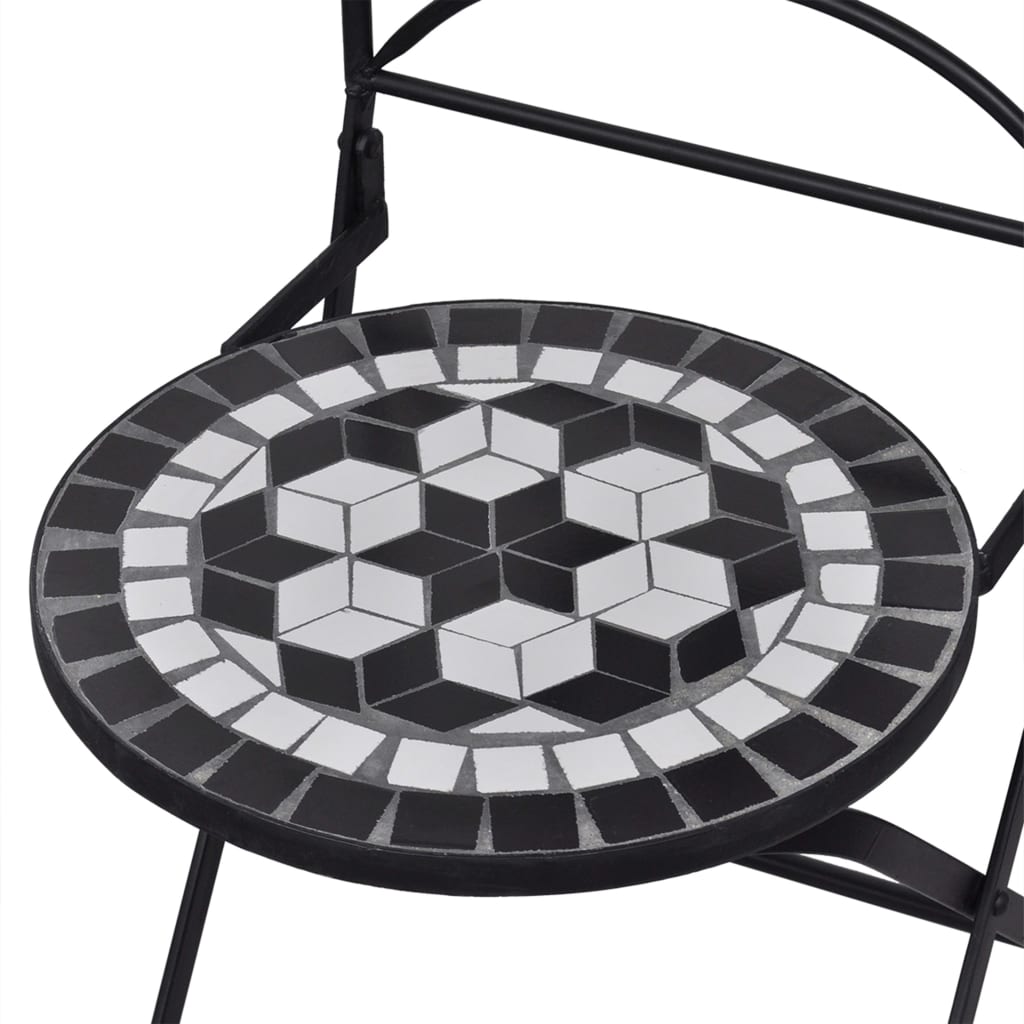 vidaXL Bistro garnitura z mozaikom 3-delna keramična črna in bela