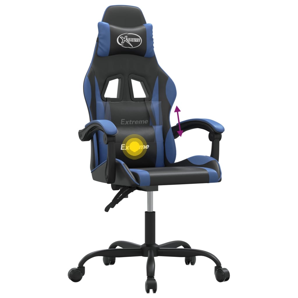 vidaXL Vrtljiv gaming stol črno in modro umetno usnje