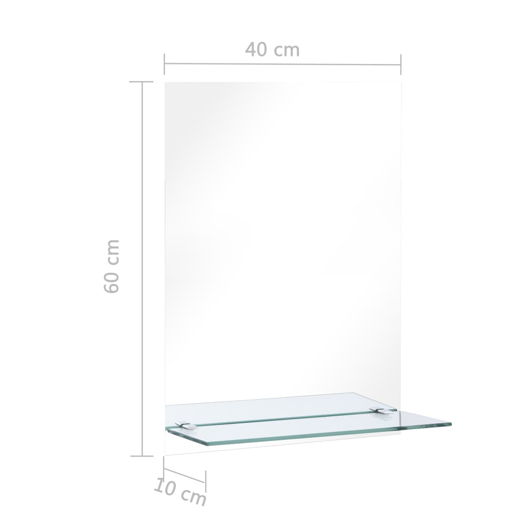 vidaXL Stensko ogledalo s polico 40x60 cm kaljeno steklo