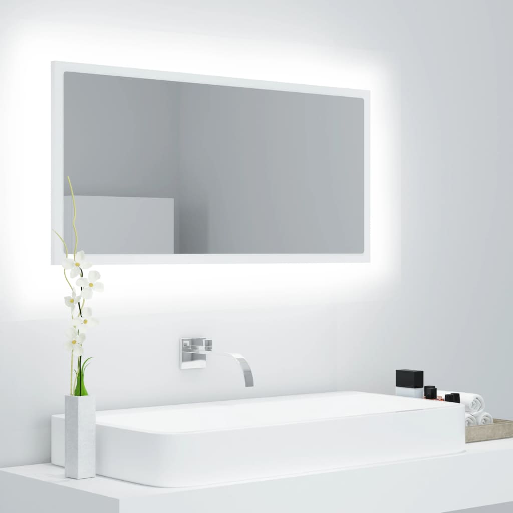 vidaXL LED kopalniško ogledalo belo 90x8,5x37 cm akril