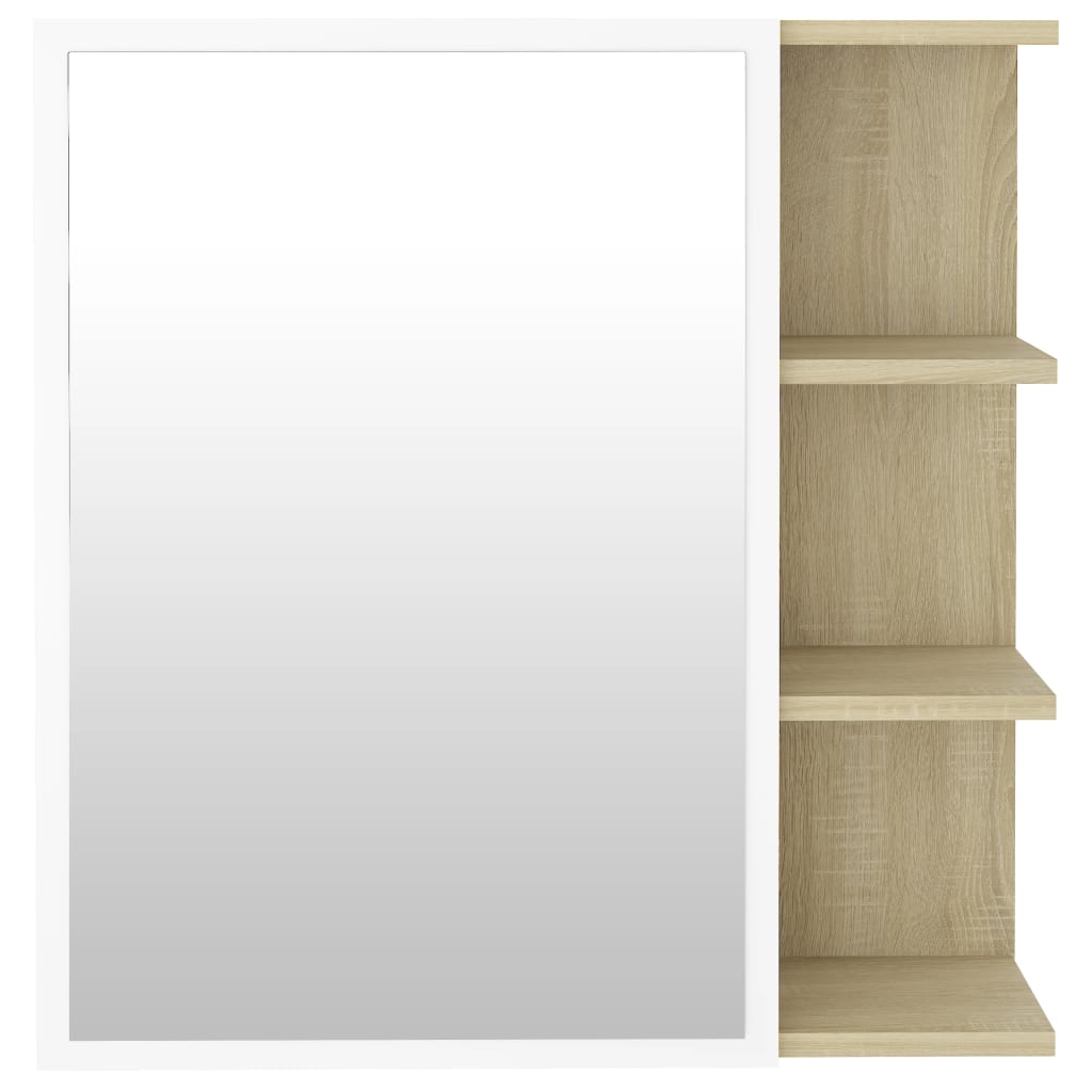 vidaXL Kopalniška omarica z ogledalom bela in sonoma 62,5x20,5x64 cm