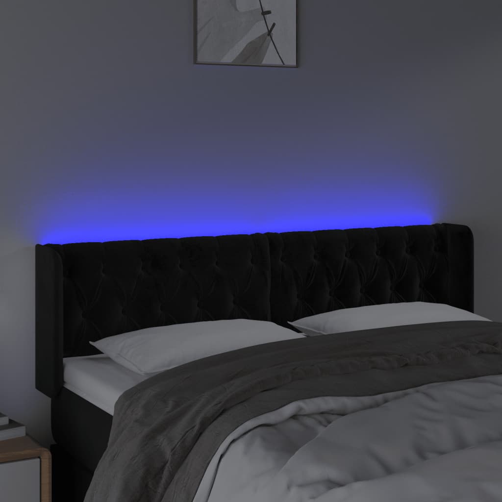 vidaXL LED posteljno vzglavje črno 163x16x78/88 cm žamet