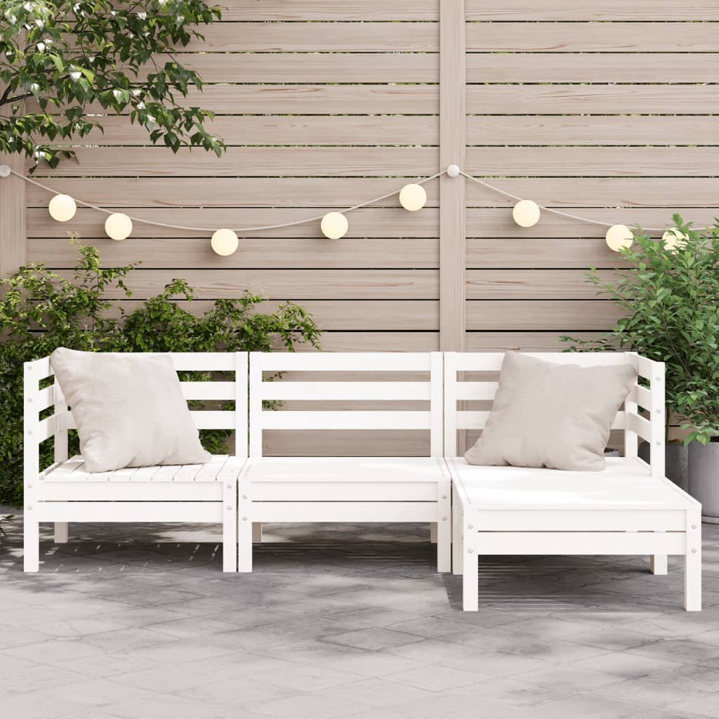 vidaXL Vrtni kavč trosed s stolčkom bela trdna borovina