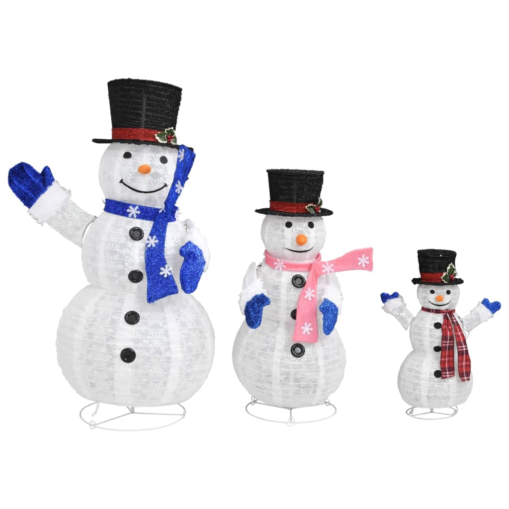 vidaXL Okrasna novoletna družina snežakov z LED lučkami razkošno blago