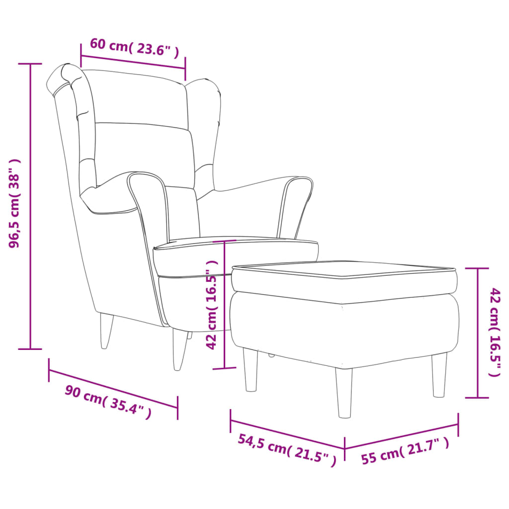 vidaXL Fotelj s stolčkom rjav žamet