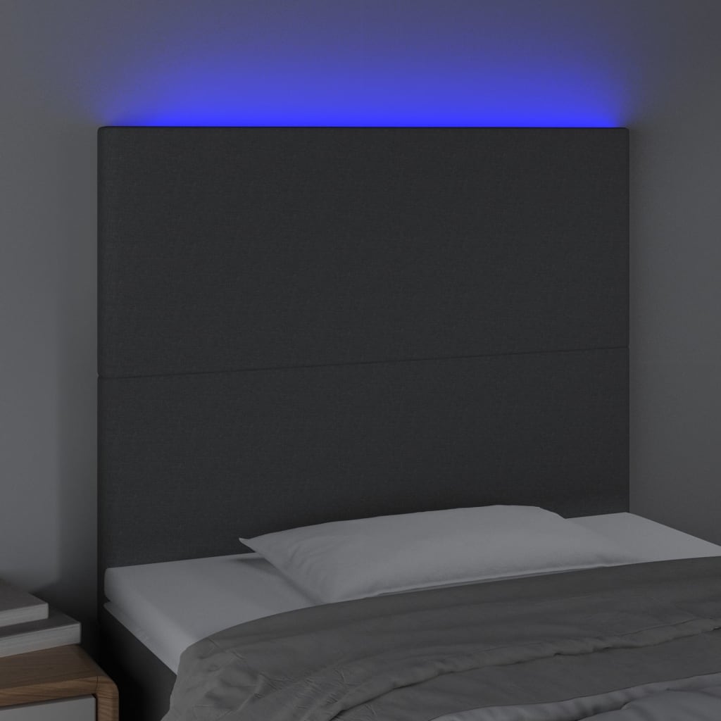 vidaXL LED posteljno vzglavje temno sivo 80x5x118/128 cm blago
