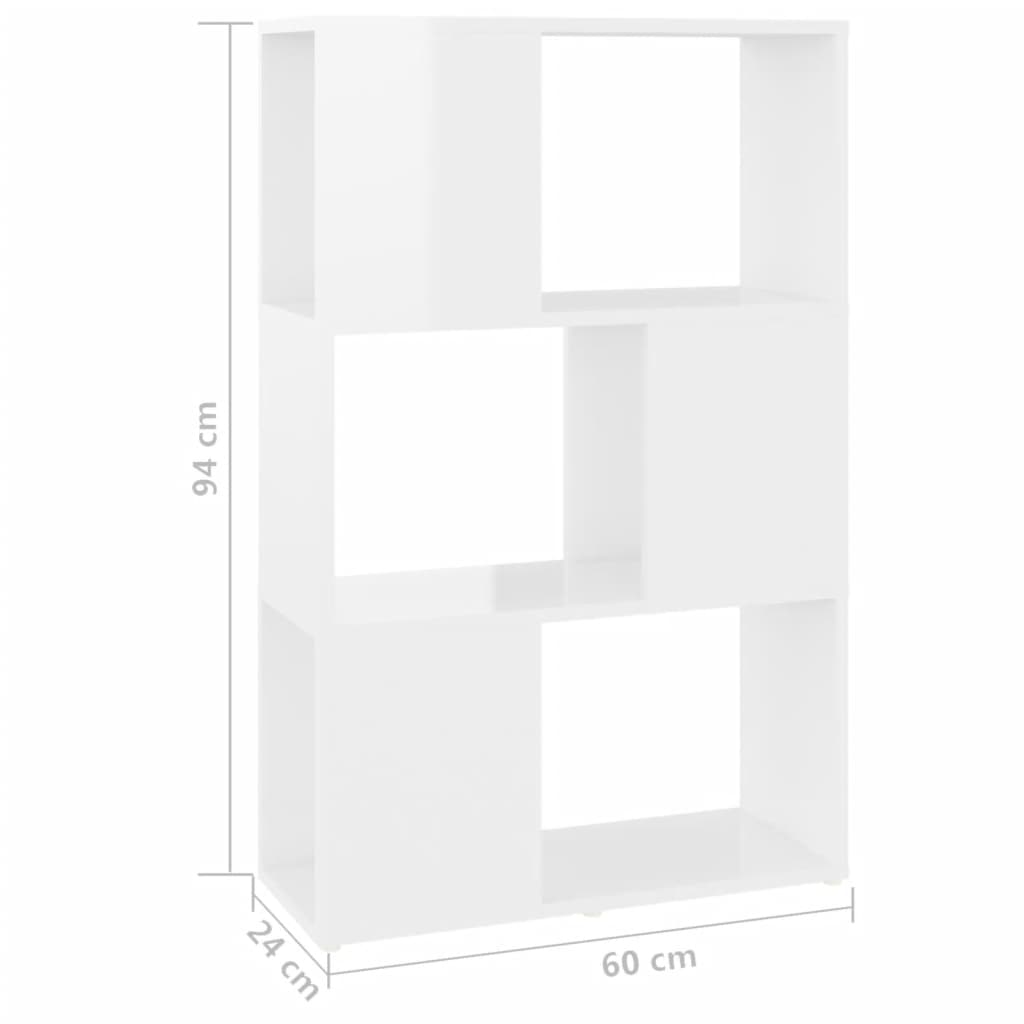 vidaXL Knjižna omara za razdelitev prostora sijaj bela 60x24x94 cm