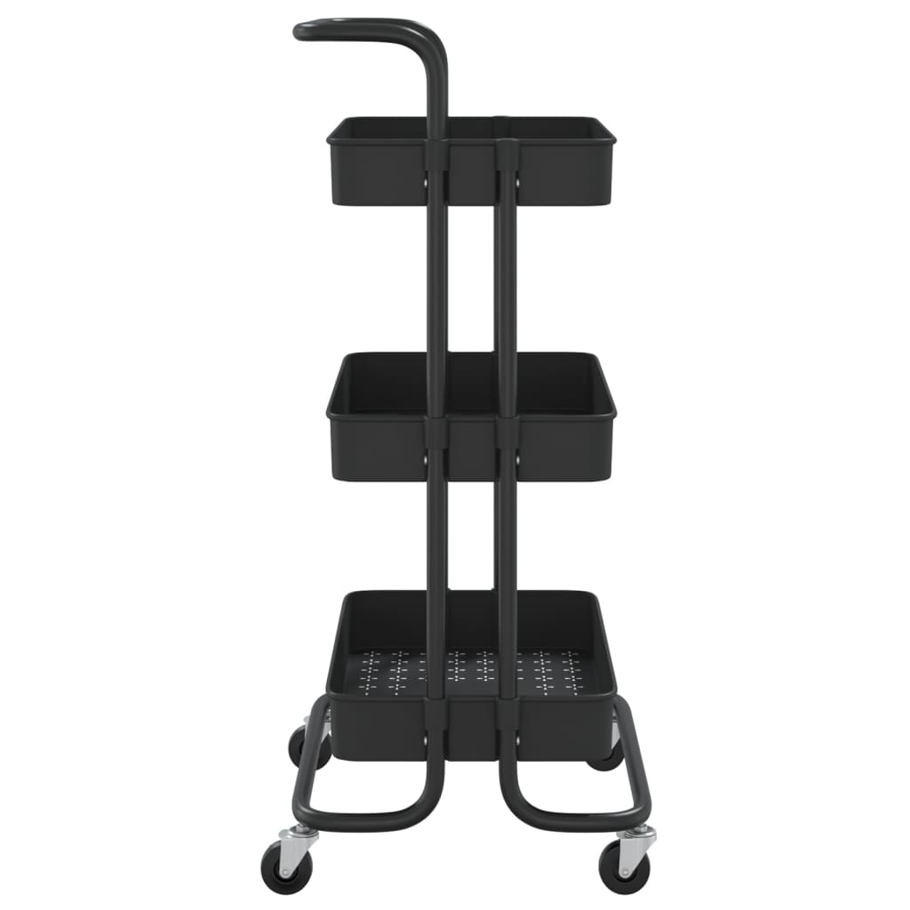 vidaXL 3-nadstropni kuhinjski voziček črn 42x35x85 cm železo in ABS