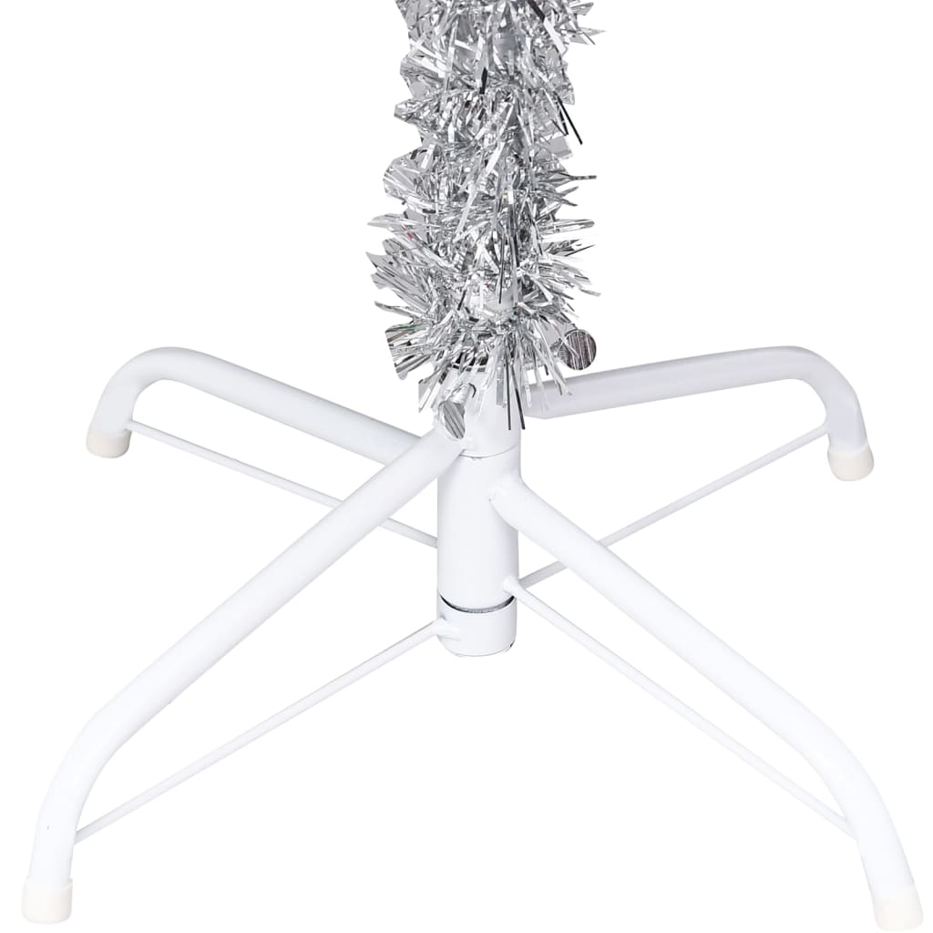 vidaXL Umetna osvetljena novoletna jelka s stojalom srebrna 120 cm PET