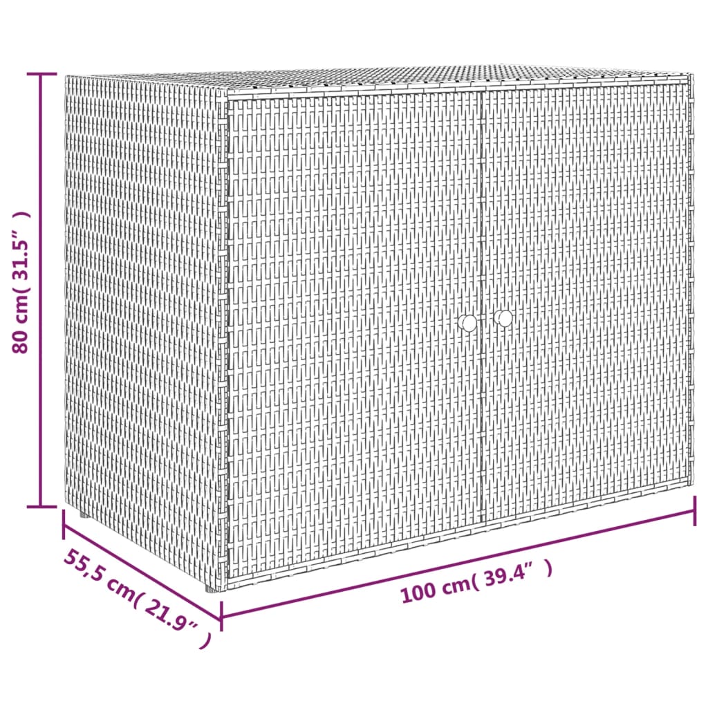 vidaXL Vrtna omara za shranjevanje siva 100x55,5x80 cm poli ratan