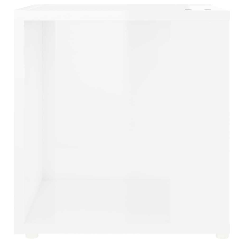 vidaXL Stranska mizica visok sijaj bela 33x33x34,5 cm iverna plošča