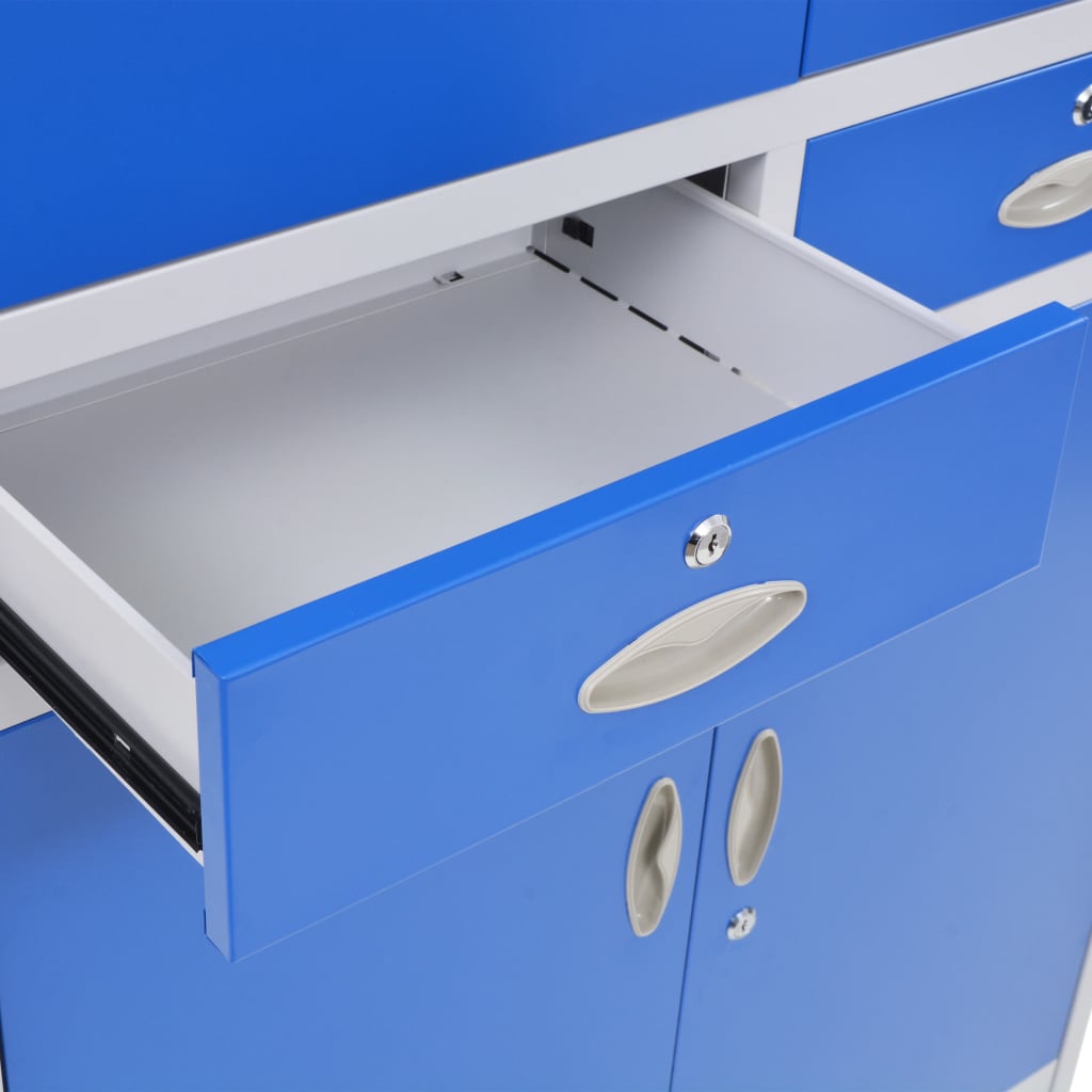 vidaXL Pisarniška omara s 4 vrati kovinska 90x40x180 cm siva in modra