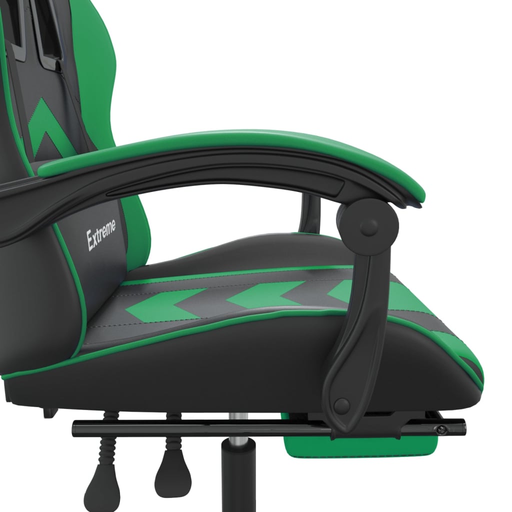 vidaXL Vrtljiv gaming stol z oporo za noge črno in zeleno um. usnje