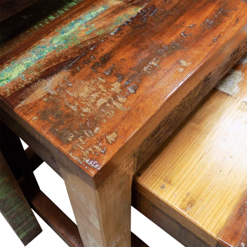 vidaXL Komplet mizic 3 kosi starinski iz predelanega lesa