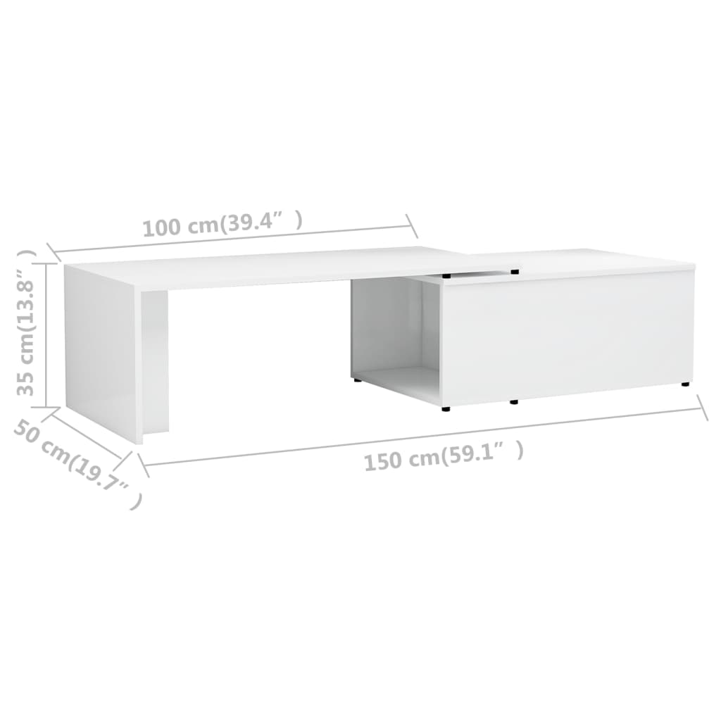 vidaXL Klubska mizica visok sijaj bela 150x50x35 cm iverna plošča