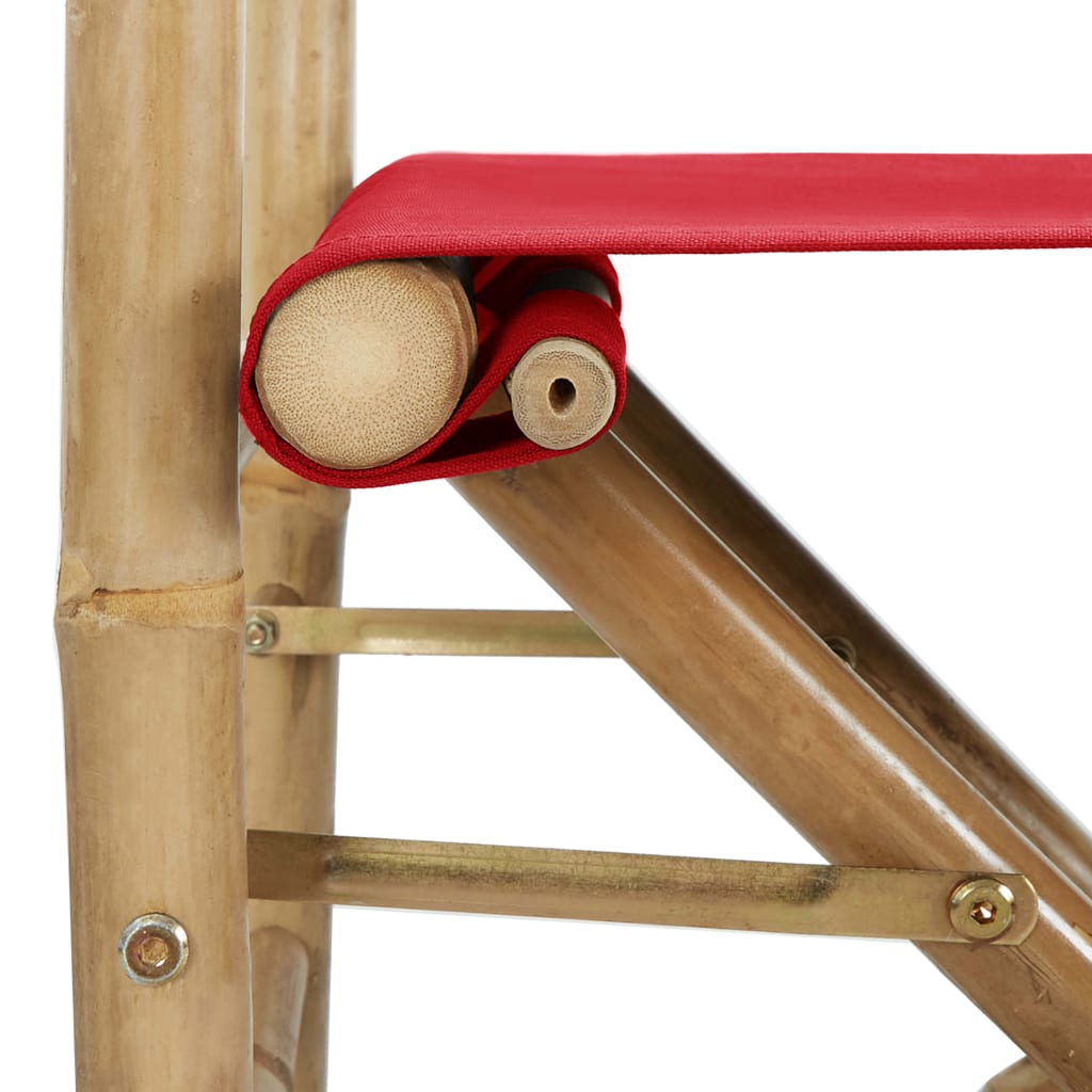 vidaXL Zložljiv režiserski stol 2 kosa rdeč bambus in blago
