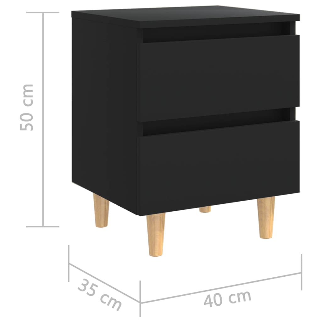 vidaXL Nočna omarica z nogami iz borovine 2 kosa črna 40x35x50 cm