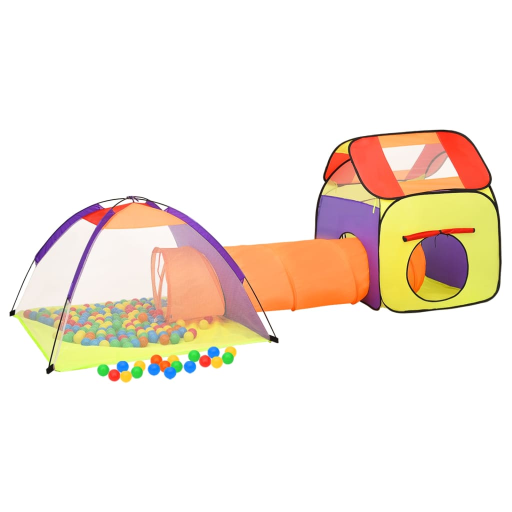 vidaXL Otroški šotor za igranje z 250 žogicami pisan 338x123x111 cm