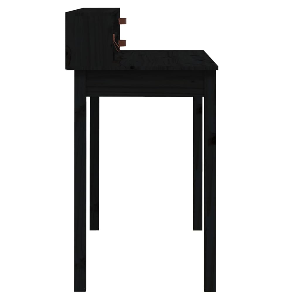 vidaXL Pisalna miza črna 110x50x93 cm trdna borovina