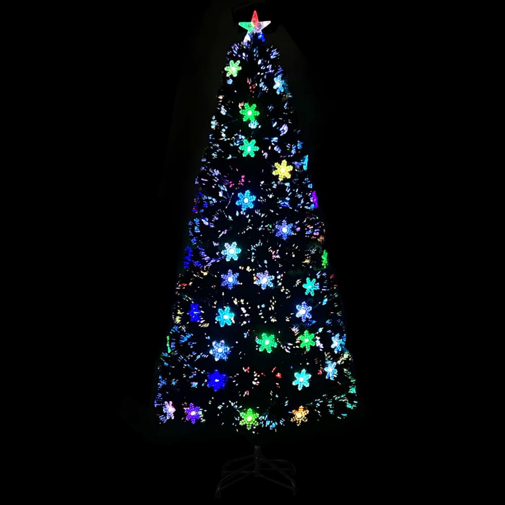 vidaXL Novoletna jelka z LED snežinkami črna 180 cm optična vlakna