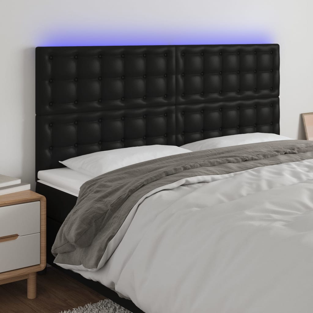vidaXL LED posteljno vzglavje črno 160x5x118/128 cm umetno usnje