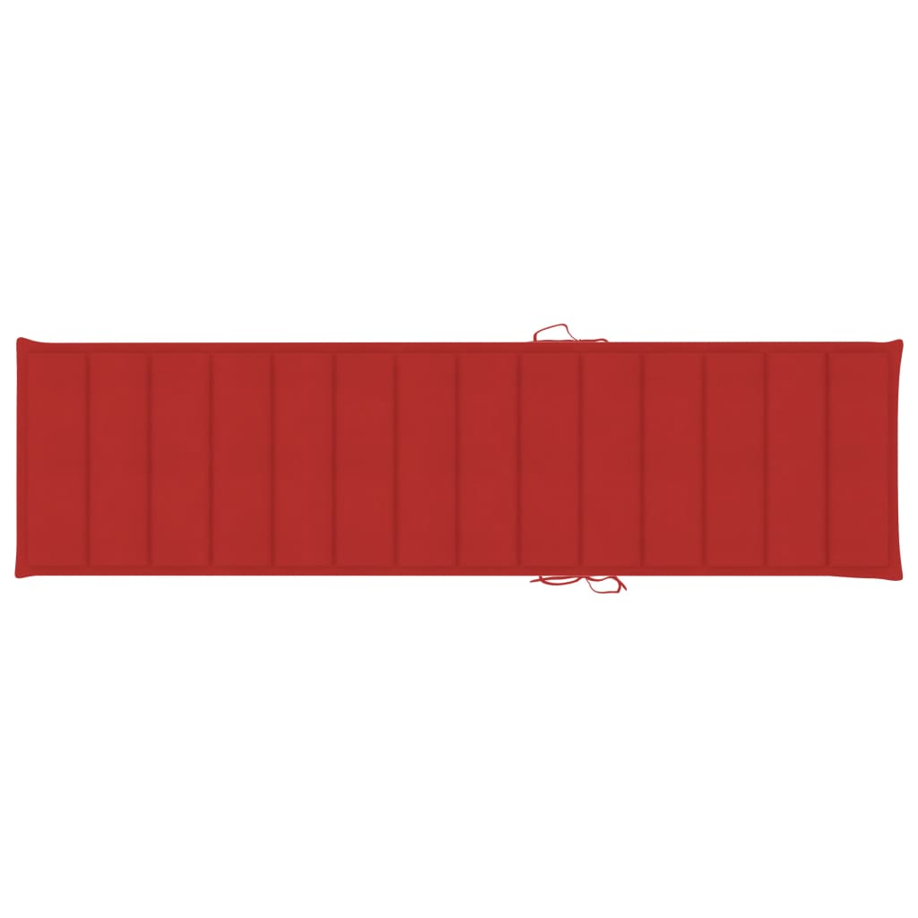 vidaXL Ležalnik z rdečo blazino trdna tikovina