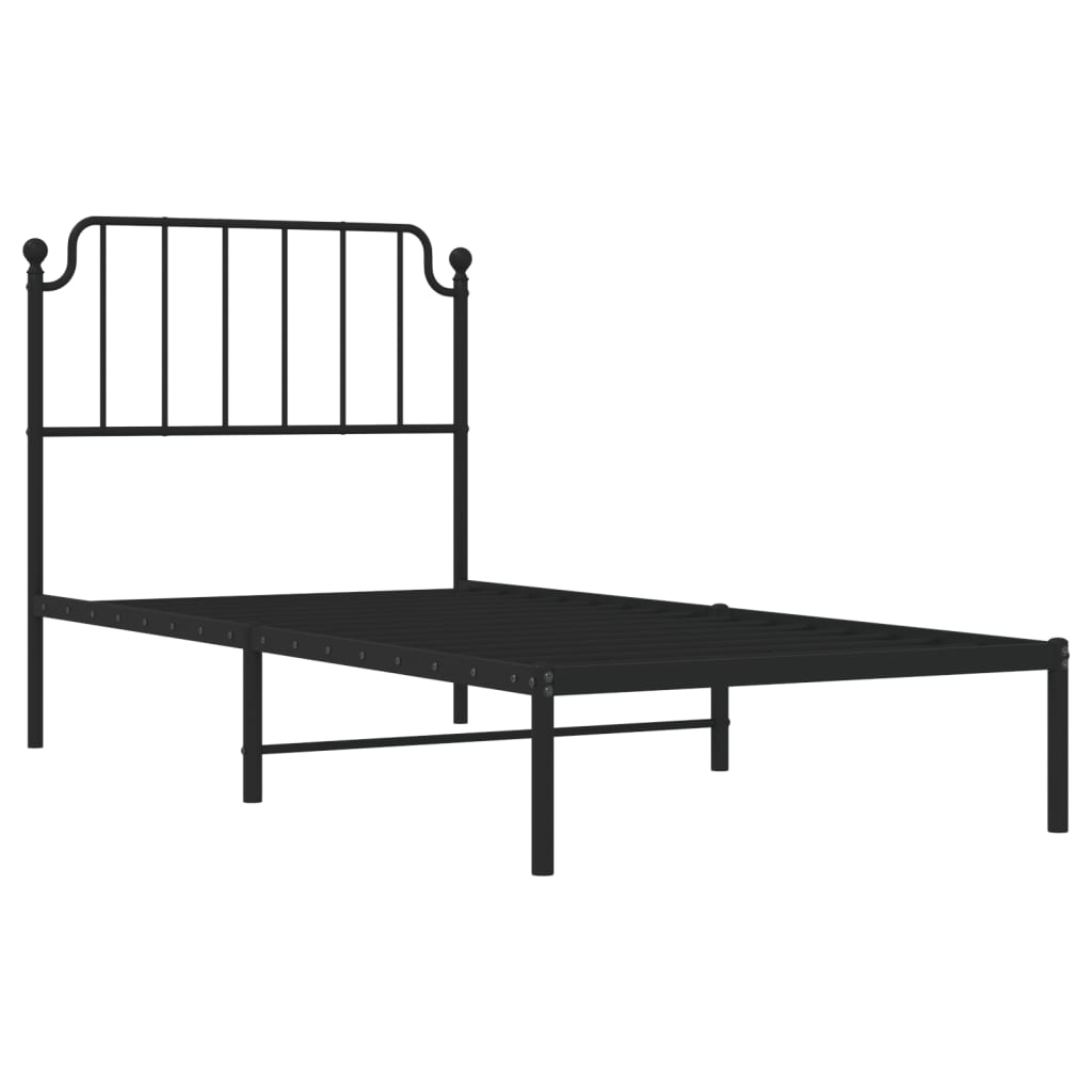 vidaXL Kovinski posteljni okvir z vzglavjem črn 90x190 cm
