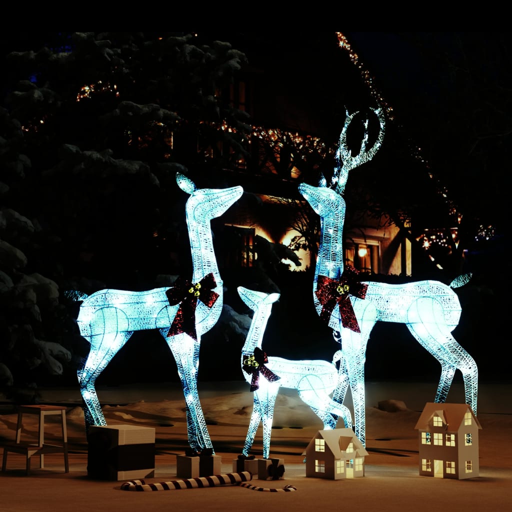 vidaXL Božična dekoracija družina jelenov bela in srebrna 201 LED