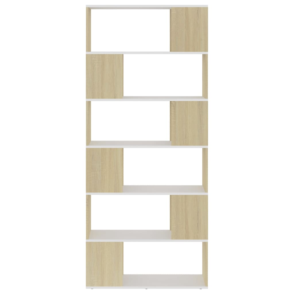 vidaXL Knjižna omara za razdelitev prostora bela sonoma 80x24x186 cm
