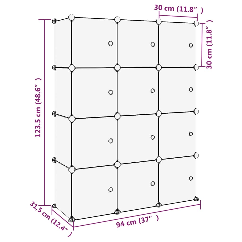 vidaXL Kockasta omarica za shranjevanje z 12 kockami in vrati prozorna