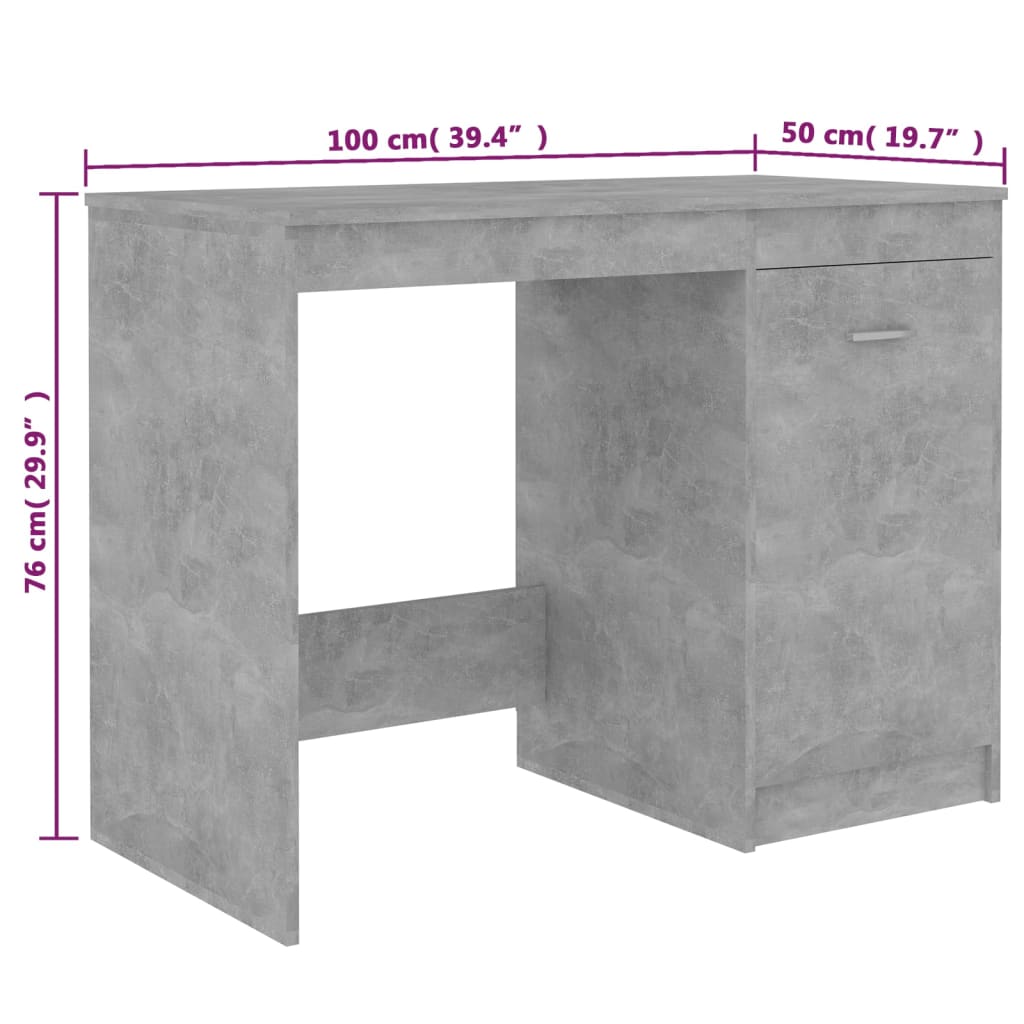 vidaXL Pisalna miza betonsko siva 100x50x76 cm iverna plošča
