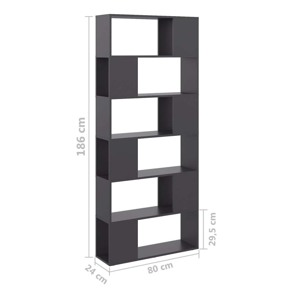 vidaXL Knjižna omara za razdelitev prostora siva 80x24x186 cm